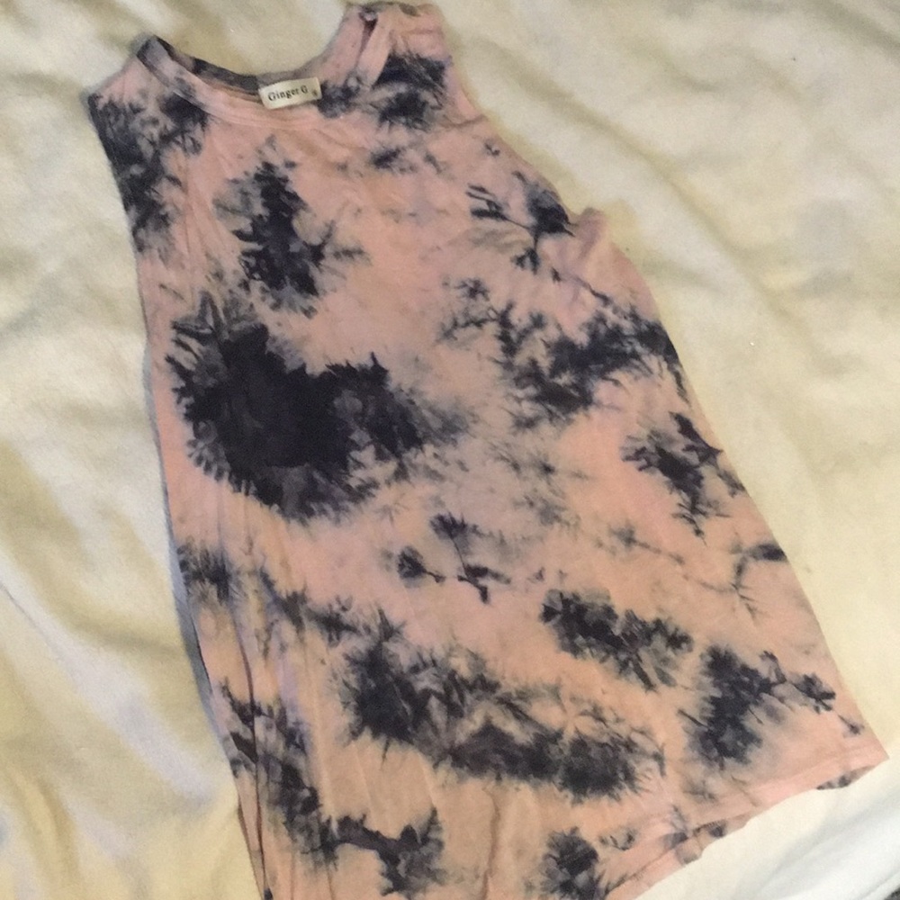 Pink and black tie dye high neck tank top